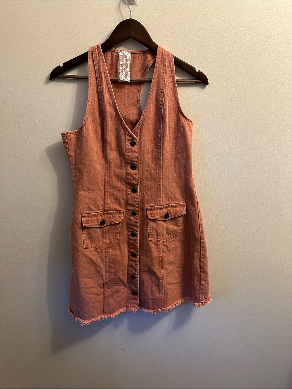 #322 Sadie & Sage Rust Orange Button-Front Denim Mini Dress